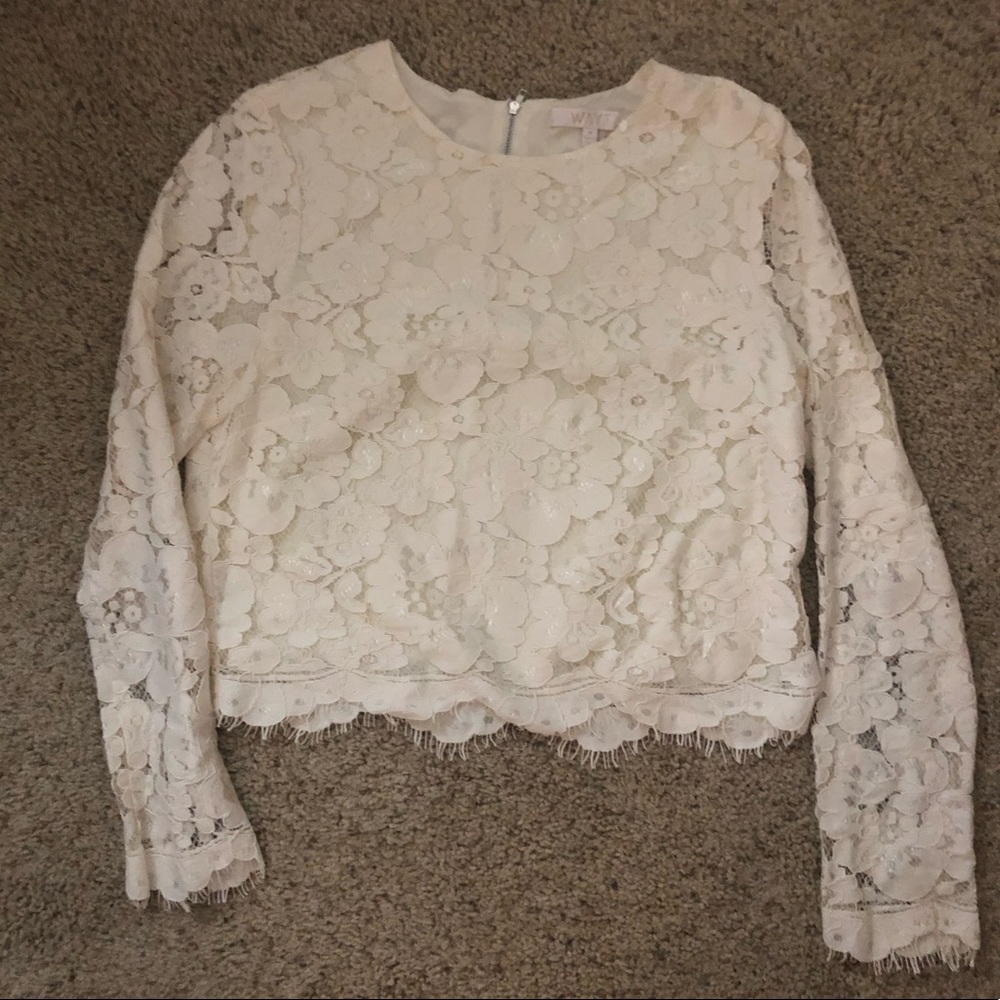 WAYF Cream Lace Long Sleeve Crop